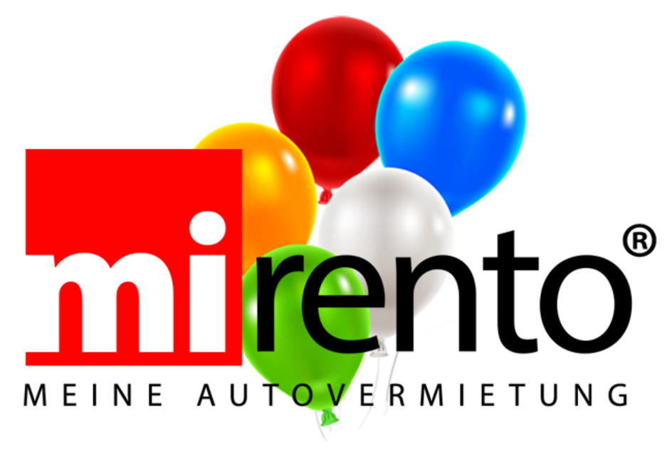 Logo der mirento Autovermietung Berlin mit Luftballons